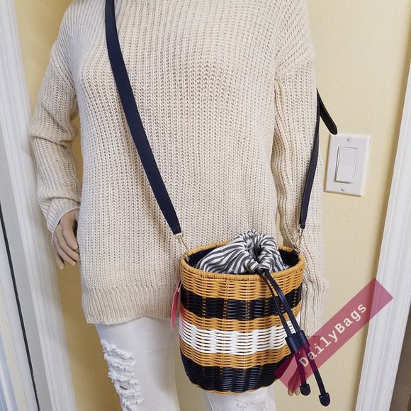 KATE SPADE BUOY WICKER MEDIUM BUCKET BAG CROSSBODY BLUE MULTI PXR00427 NWT $399 - Picture 7 of 10